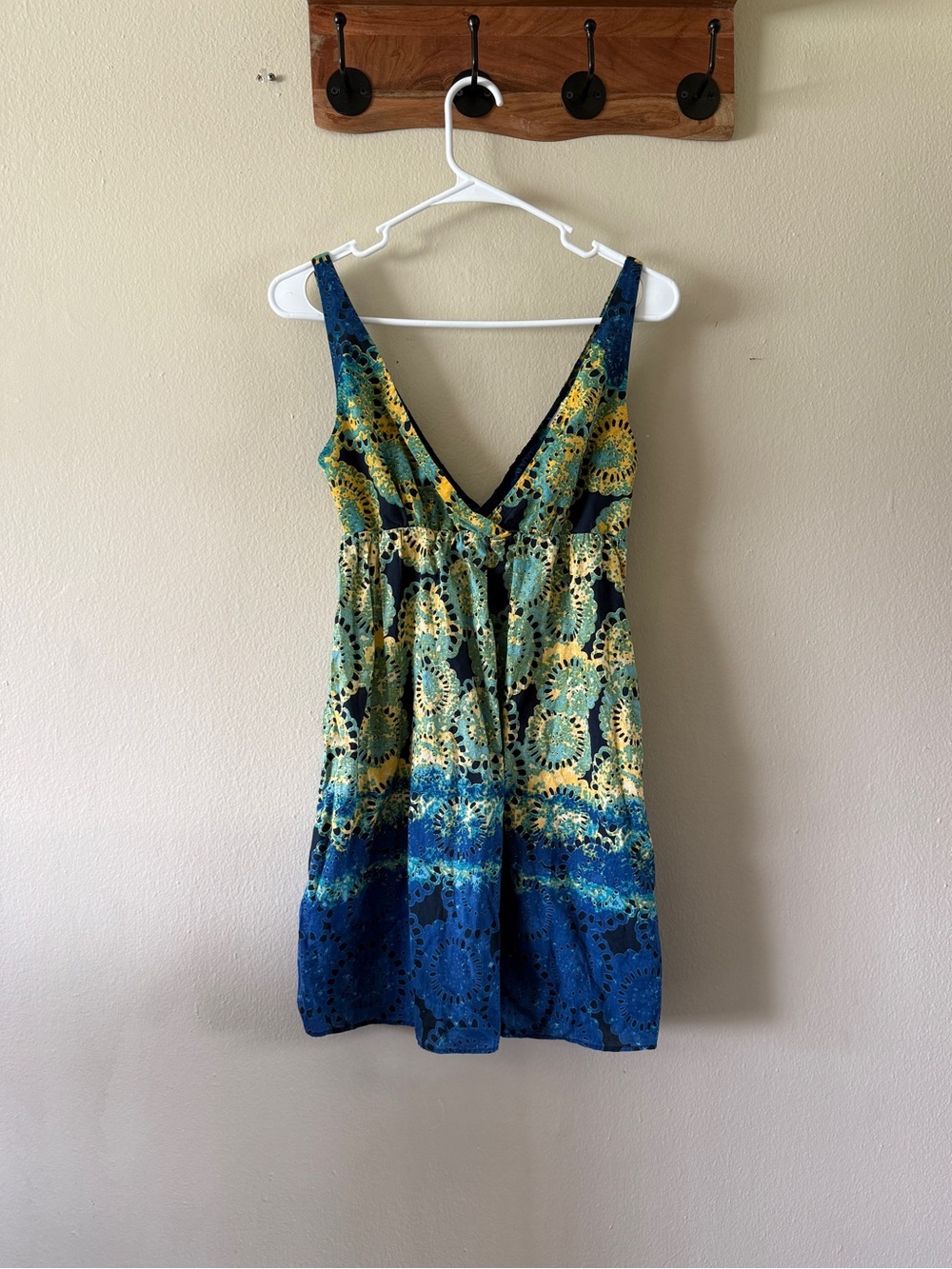 Vintage Old Navy Y2K Empire Waist Sunburst Tie Dye 100% Cotton Mini Dress Size S